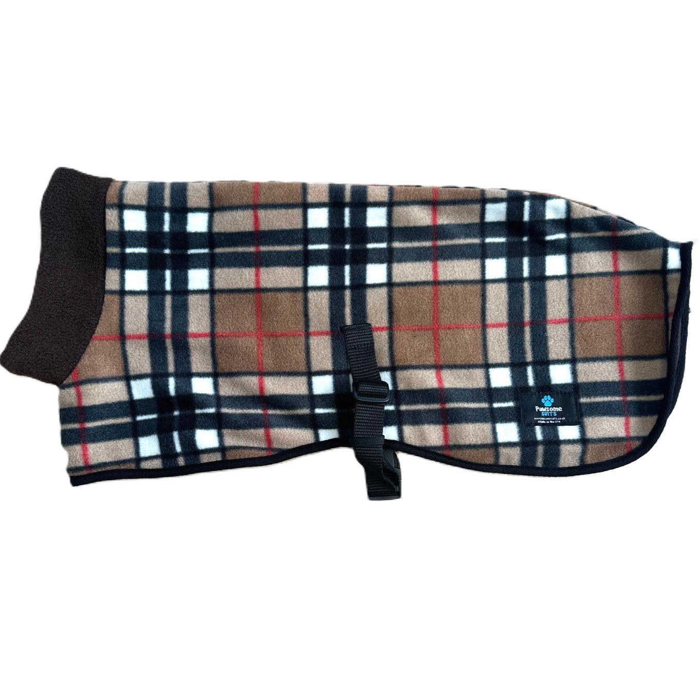 Reversible Fleece Dog Coat - Brown/Check