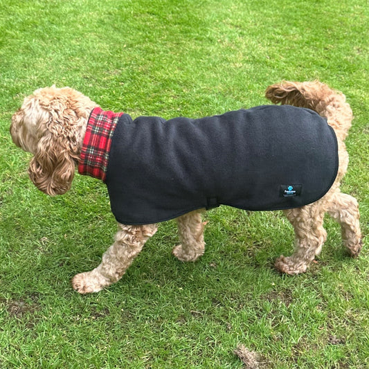 Reversible Fleece Dog Coat - Black/Check