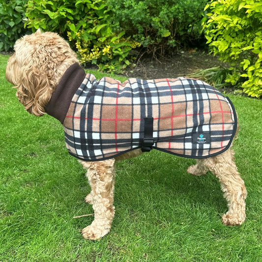 Reversible Fleece Dog Coat - Brown/Check