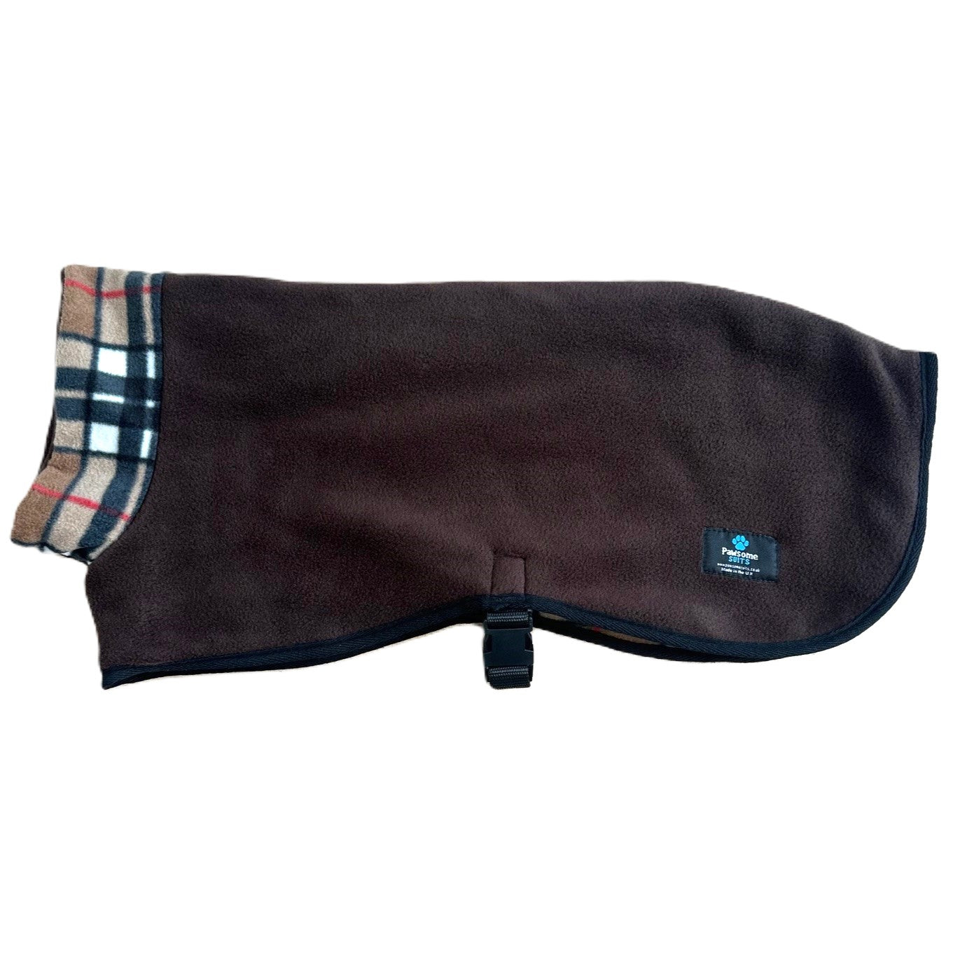 Reversible Fleece Dog Coat - Brown/Check